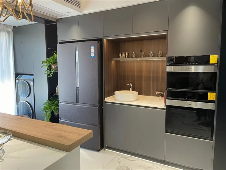 2mm Glass Front Kitchen Cabinet-dark grey black (3)